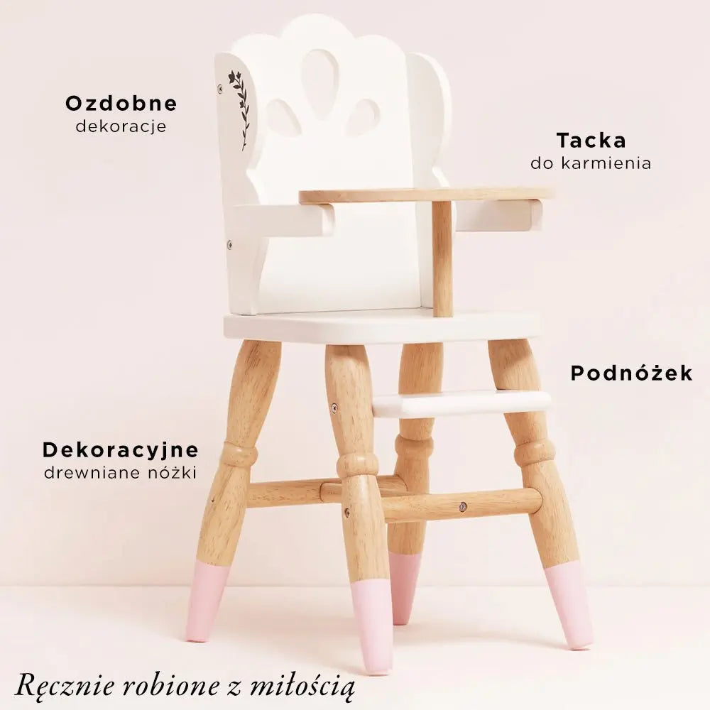 Drewniane wysokie krzesełko do karmienia lalek, zabawka, dzieci, Le Toy Van - Zabawki z Lasu 