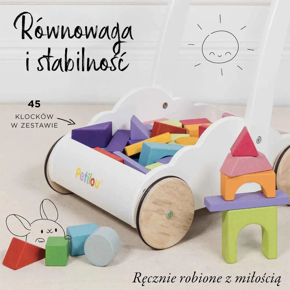 Drewniany chodzik Rainbow Cloud pchacz z klockami zabawka dzieci Le Toy Van - Zabawki z Lasu 