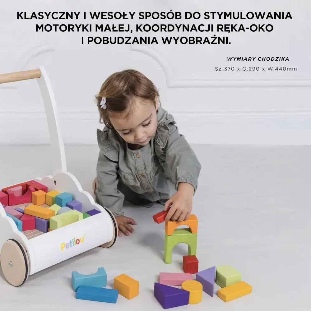 Drewniany chodzik Rainbow Cloud pchacz z klockami zabawka dzieci Le Toy Van - Zabawki z Lasu 