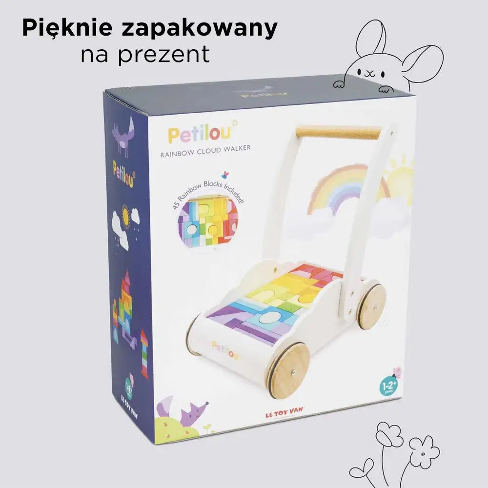 Drewniany chodzik Rainbow Cloud pchacz z klockami zabawka dzieci Le Toy Van - Zabawki z Lasu 