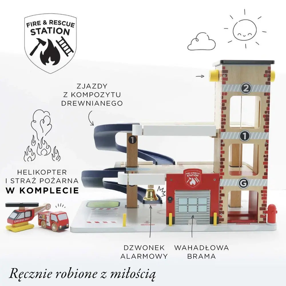 Drewniany garaż wielopoziomowy służby ratunkowe, zabawka, dzieci Le Toy Van - Zabawki z Lasu 