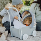 Drewniany klasyczny wózek dla lalek, zabawka premium dla dzieci, Skrallan - Zabawki z Lasu 