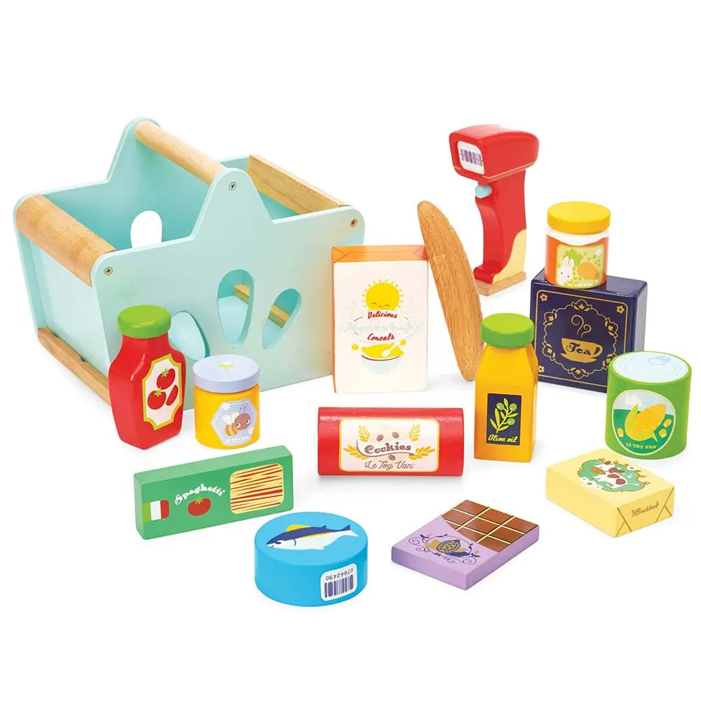 Drewniany koszyk z zakupami i skanerem dla dzieci zabawa w sklep Le Toy Van - Zabawki z Lasu 