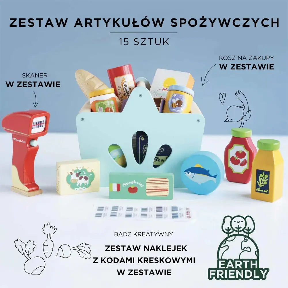 Drewniany koszyk z zakupami i skanerem dla dzieci zabawa w sklep Le Toy Van - Zabawki z Lasu 