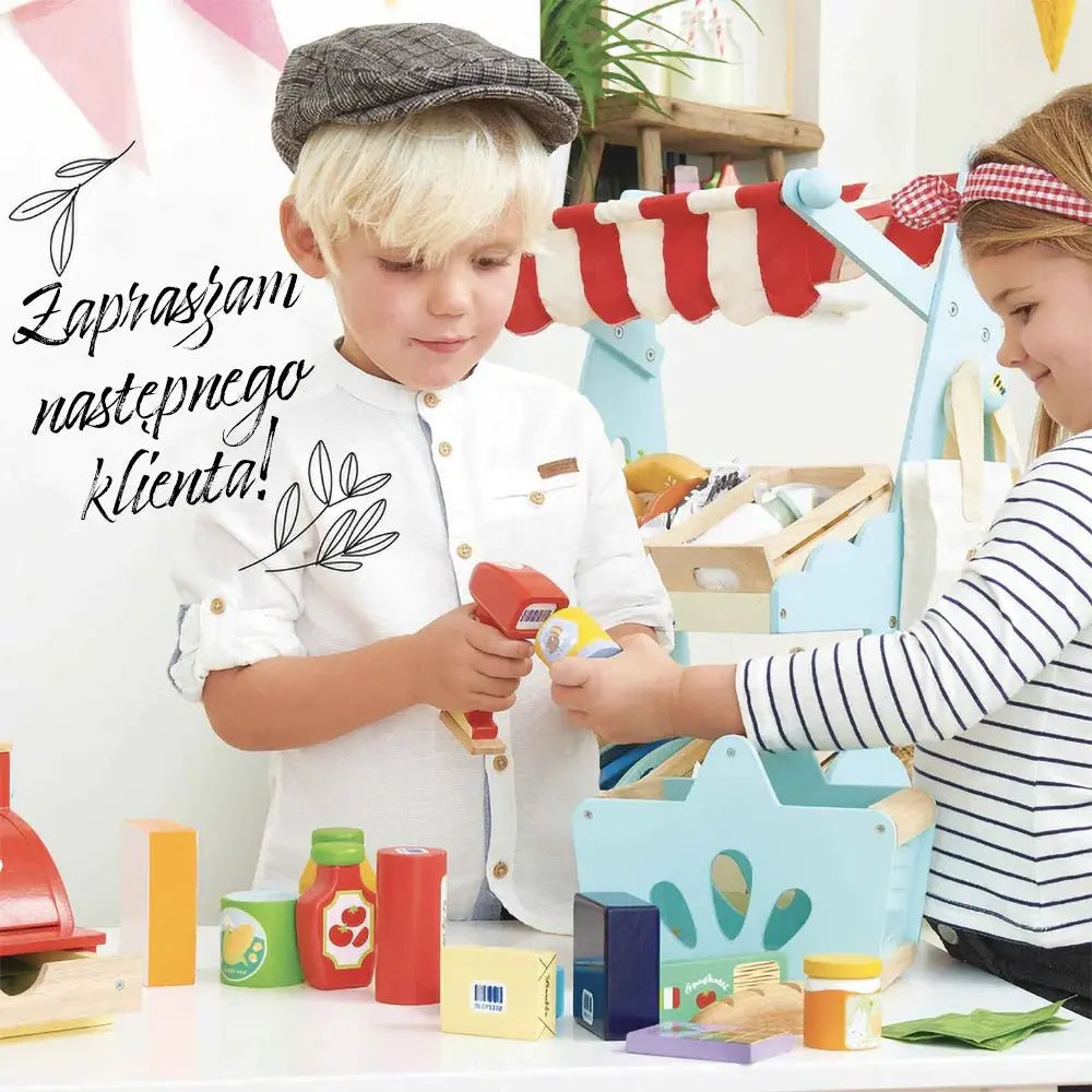 Drewniany koszyk z zakupami i skanerem dla dzieci zabawa w sklep Le Toy Van - Zabawki z Lasu 