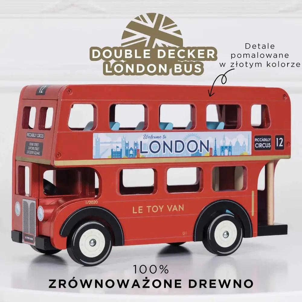 Drewniany piętrowy autobus, Londyn, zabawka dla dzieci, pojazd, Le Toy Van - Zabawki z Lasu 