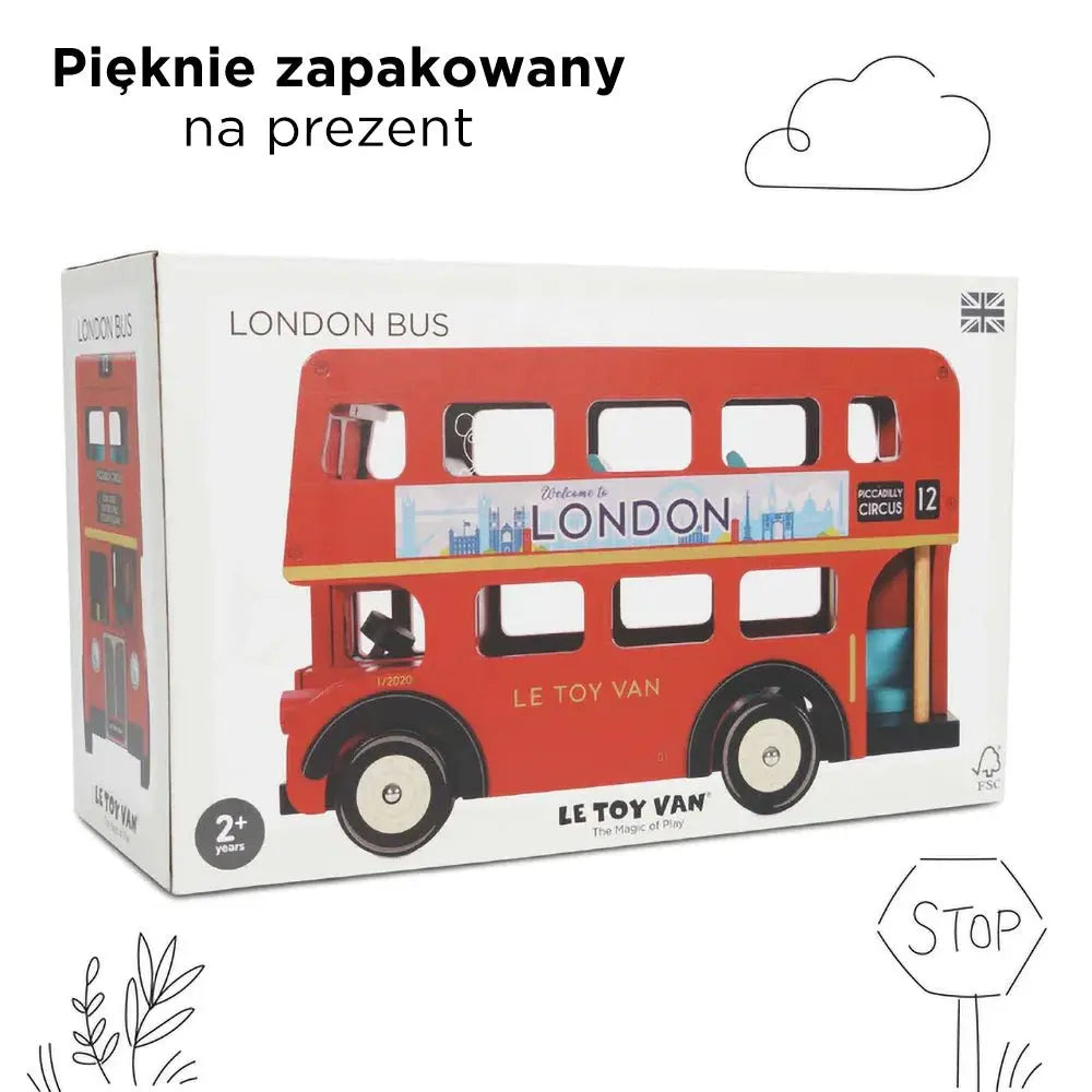 Drewniany piętrowy autobus, Londyn, zabawka dla dzieci, pojazd, Le Toy Van - Zabawki z Lasu 