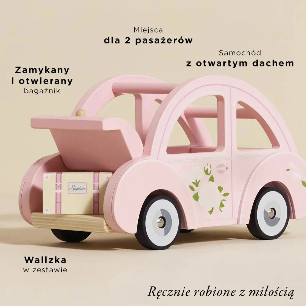 Drewniany różowy samochód retro Sophie, zabawka dla dzieci, auto Le Toy Van - Zabawki z Lasu 