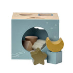 Drewniany sorter kształtów niebieski, zabawka edukacyjna dla dzieci, Micki - Zabawki z Lasu 