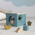 Drewniany sorter kształtów niebieski, zabawka edukacyjna dla dzieci, Micki - Zabawki z Lasu 