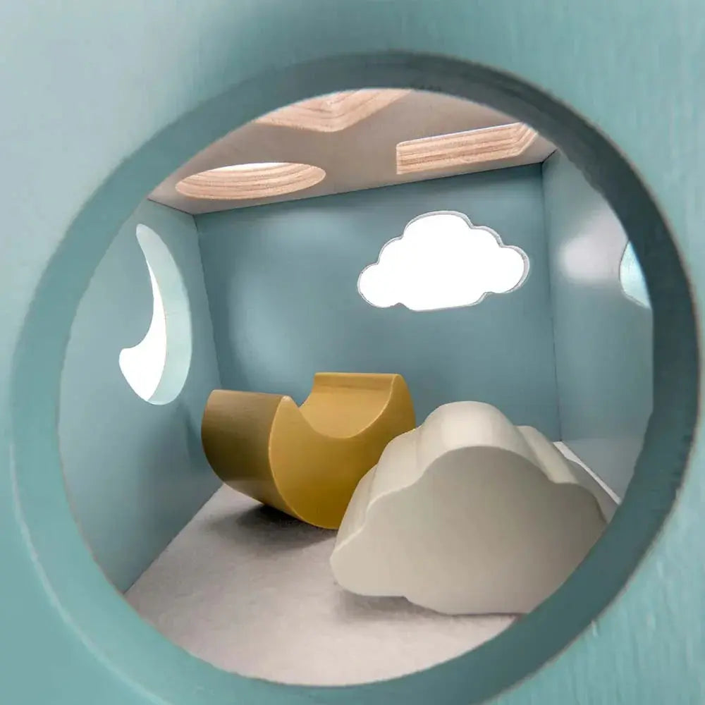 Drewniany sorter kształtów niebieski, zabawka edukacyjna dla dzieci, Micki - Zabawki z Lasu 