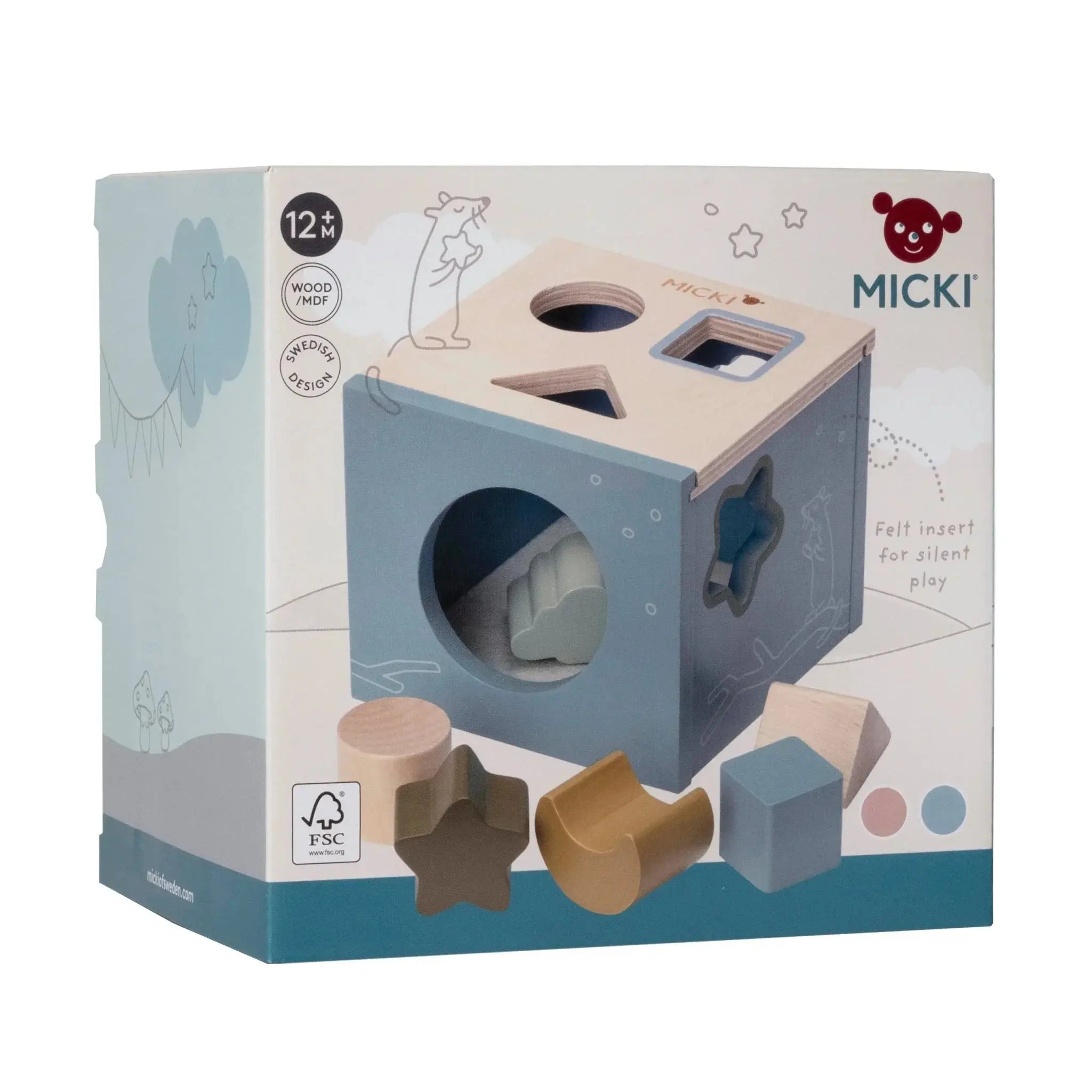 Drewniany sorter kształtów niebieski, zabawka edukacyjna dla dzieci, Micki - Zabawki z Lasu 