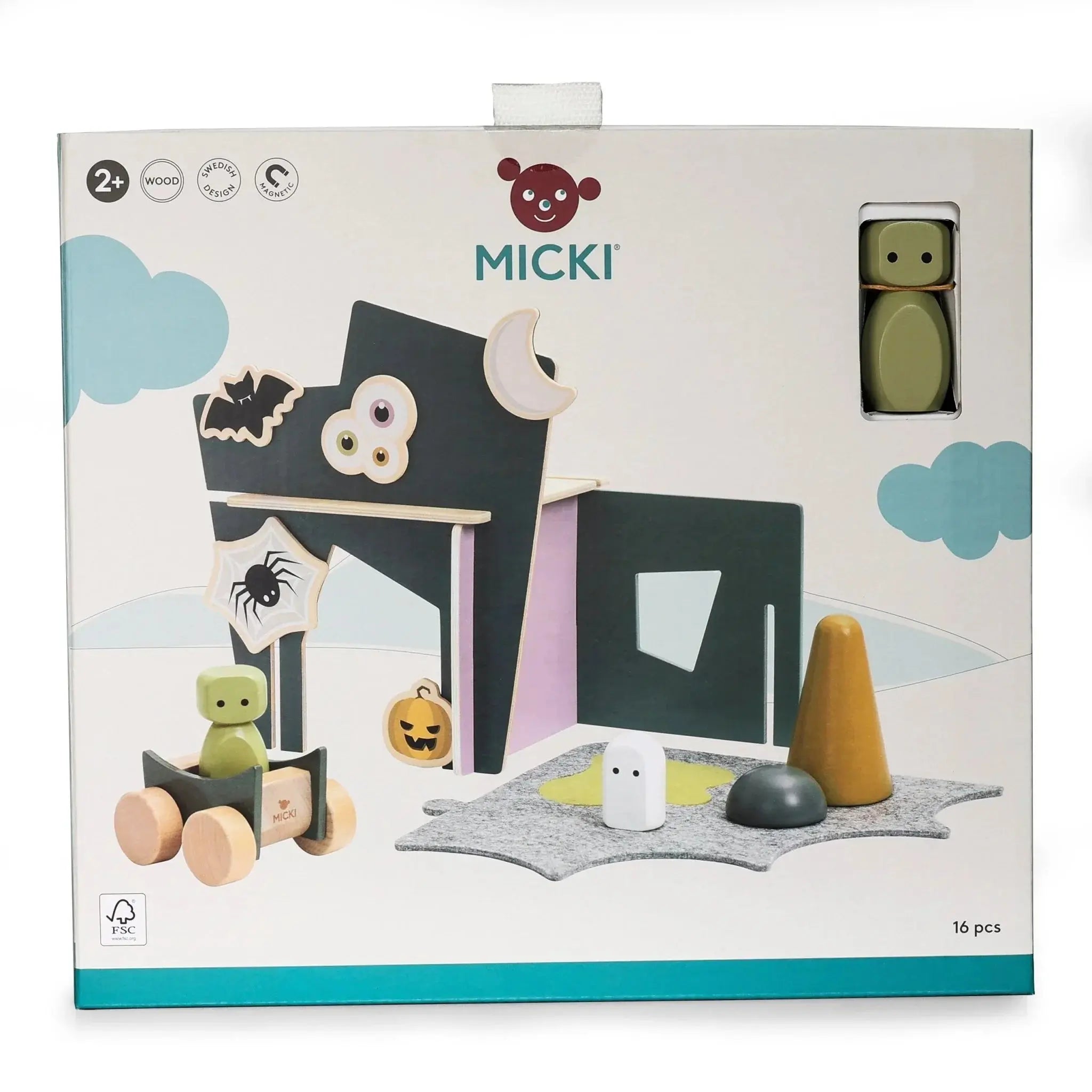 Drewniany Straszny Dwór z magnesami zestaw, zabawka domek dla dzieci, Micki - Zabawki z Lasu 