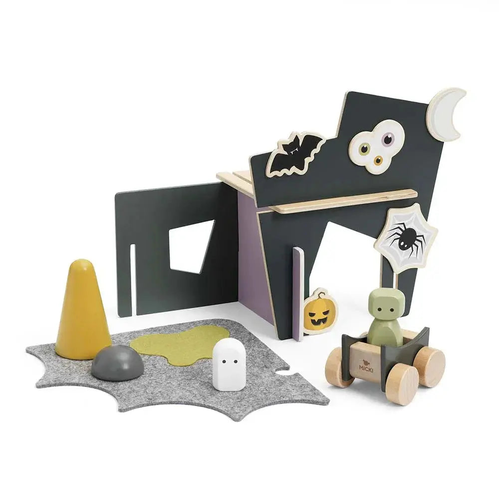 Drewniany Straszny Dwór z magnesami zestaw, zabawka domek dla dzieci, Micki - Zabawki z Lasu 