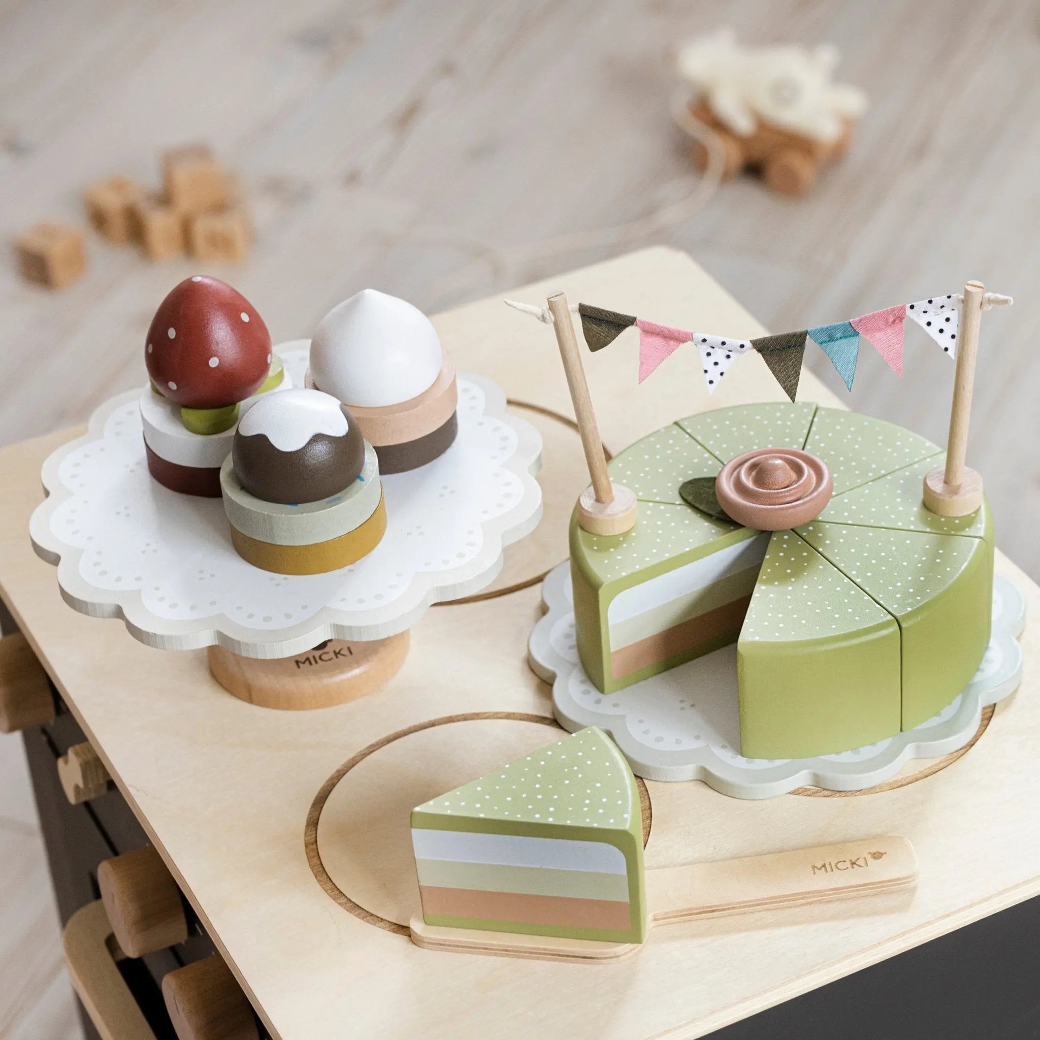 Drewniany tort, układanka, klocki dla dzieci, zabawka, gotowanie, Micki - Zabawki z Lasu 