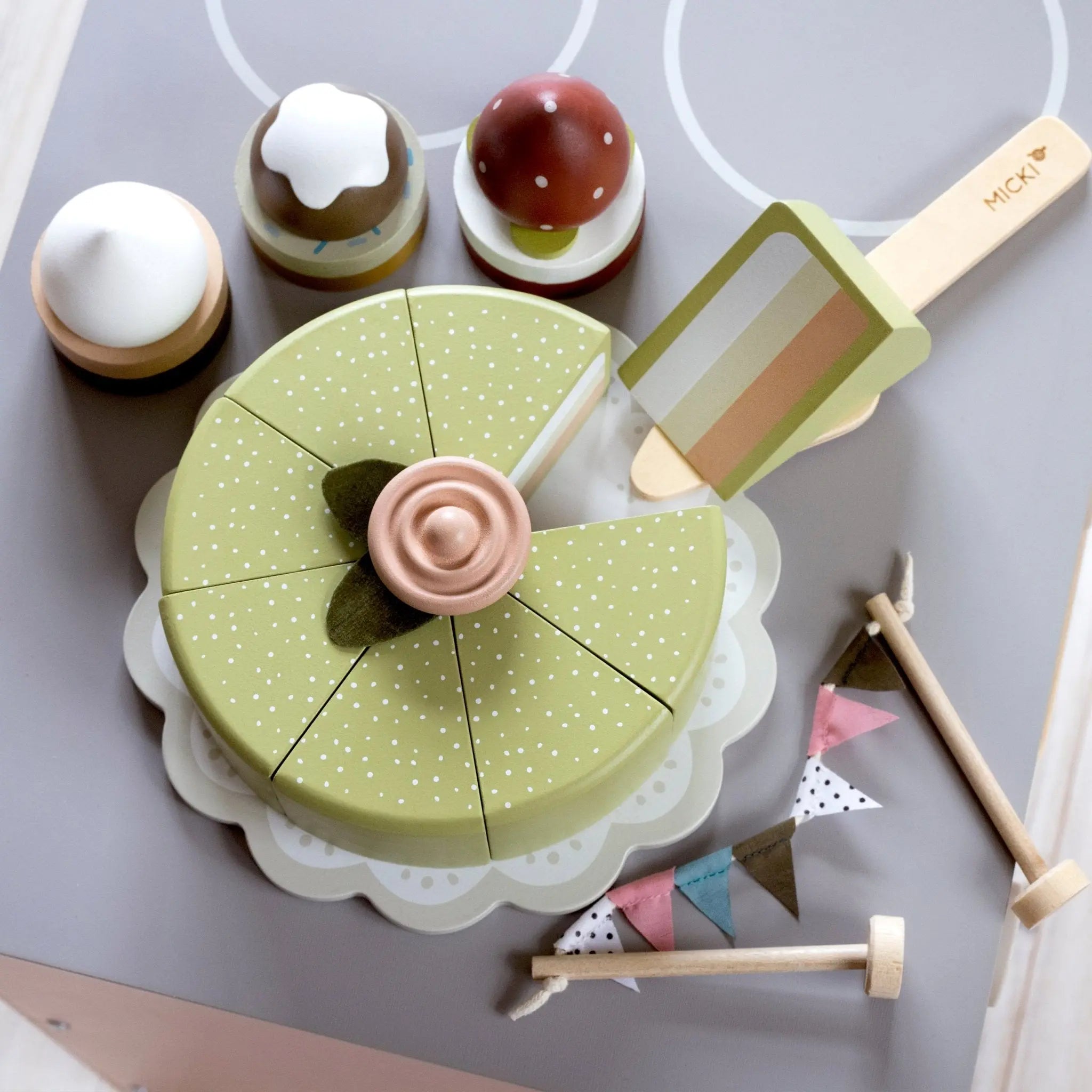 Drewniany tort, układanka, klocki dla dzieci, zabawka, gotowanie, Micki - Zabawki z Lasu 