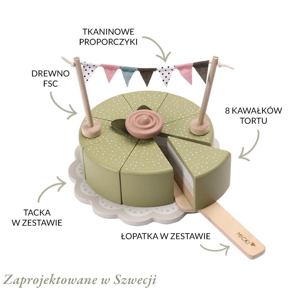 Drewniany tort, układanka, klocki dla dzieci, zabawka, gotowanie, Micki - Zabawki z Lasu 