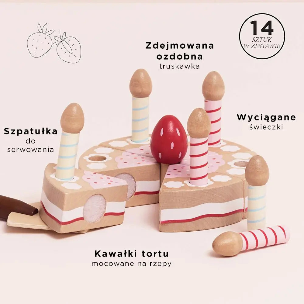 Drewniany tort urodzinowy ze świeczkami, zabawka dla dzieci, Le Toy Van - Zabawki z Lasu 