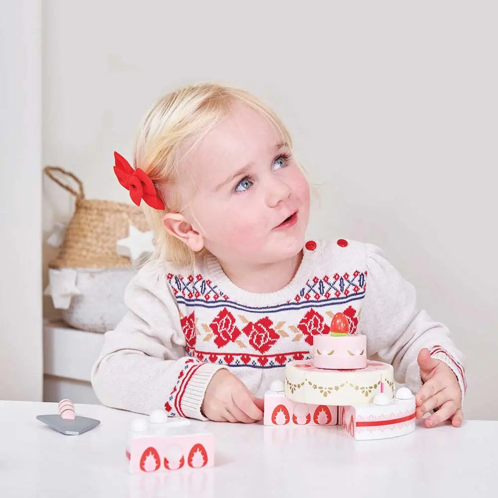 Drewniany tort weselny truskawkowy 3 piętra, zabawka dla dzieci, Le Toy Van - Zabawki z Lasu 