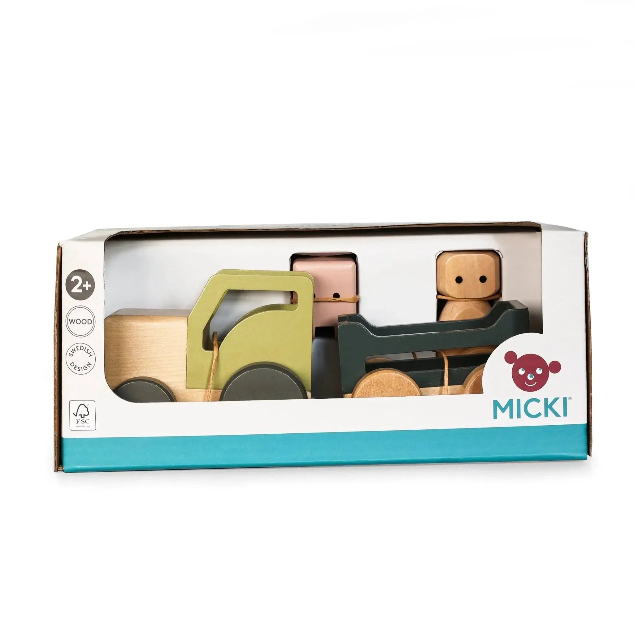 Drewniany traktor, zabawka dla dzieci, zestaw, figurki odgrywanie ról Micki - Zabawki z Lasu 