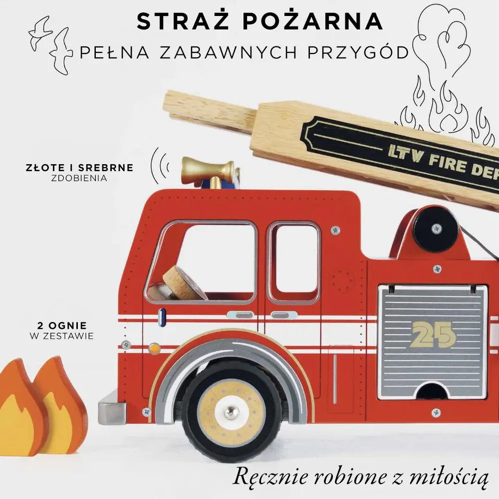Drewniany wóz strażacki, straż pożarna, zabawka dla dzieci, auto Le Toy Van - Zabawki z Lasu 