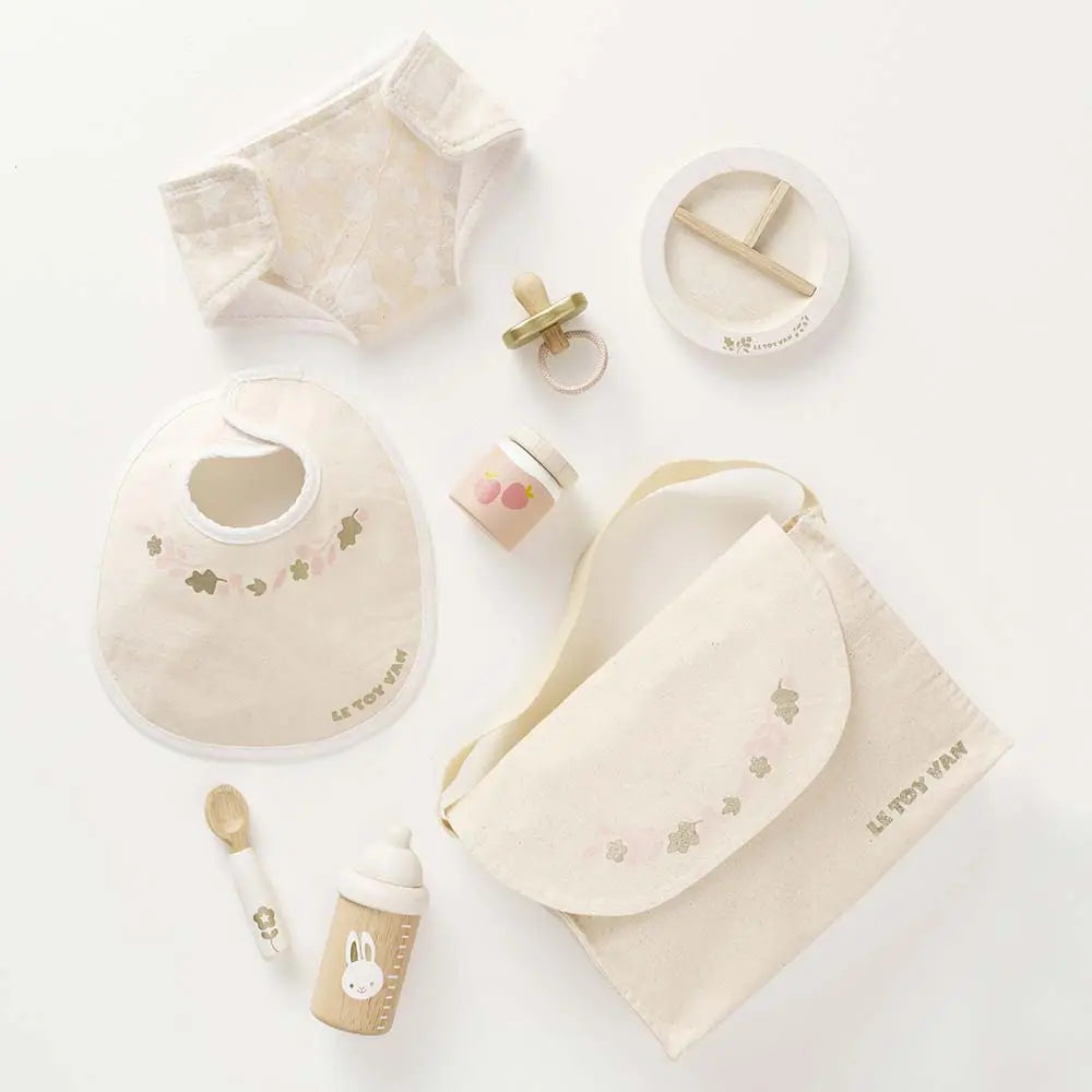 Drewniany zestaw do karmienia lalek, zabawa lalkami, dla dzieci, Le Toy Van - Zabawki z Lasu 