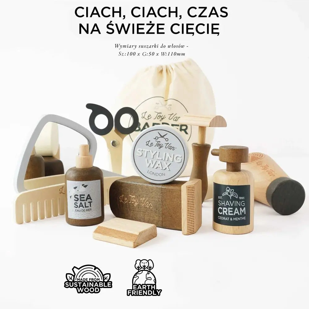 Drewniany zestaw fryzjera, zabawka dla dzieci, odgrywanie ról, Le Toy Van - Zabawki z Lasu 