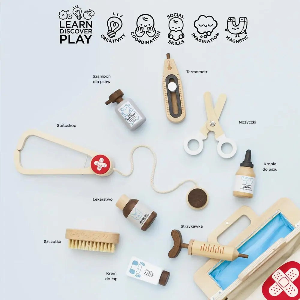 Drewniany zestaw lekarza weterynarza, zabawka dla dzieci, Le Toy Van - Zabawki z Lasu 