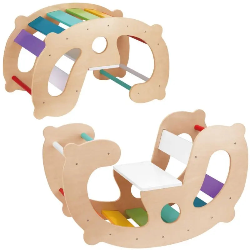 WOOPIE GREEN Drewniany Tęczowy Bujak i Mostek 2w1 Montessori FSC