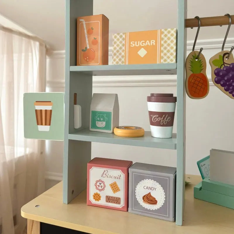 WOOPIE GREEN Duży Wielofunkcyjny Sklepik 5w1 Stragan Supermarket Restauracja Kawiarnia Kuchnia 73 el