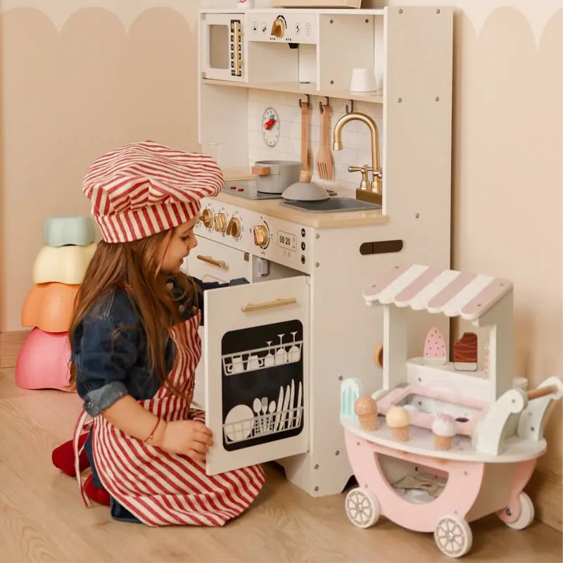 TOOKY TOY Duża Drewniana Multifunkcyjna Kuchnia Nowoczesna Akcesoria