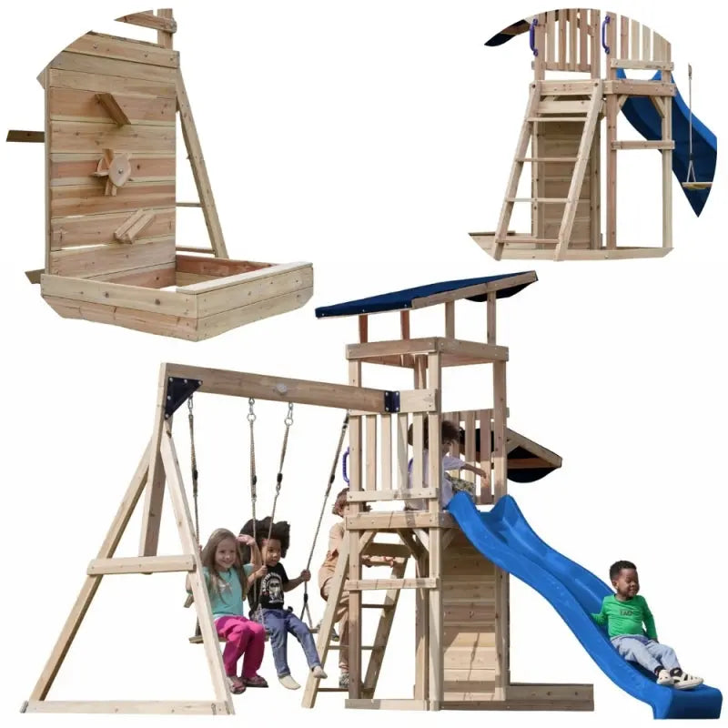 AXI Drewniany Duży Plac Zabaw Huśtawki Zjeżdżalnia Wieża + Piaskownica