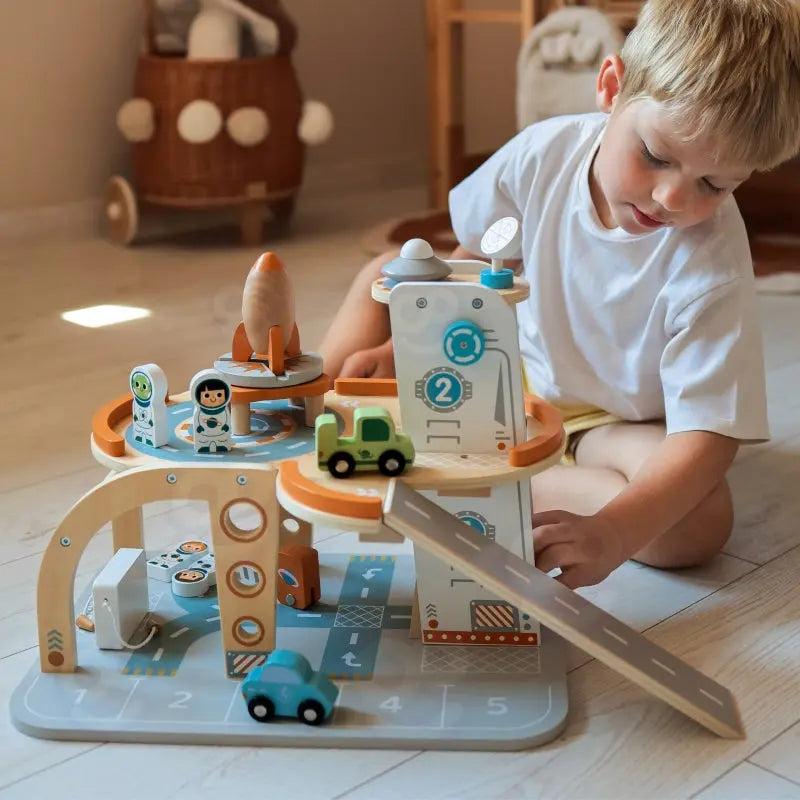 TOOKY TOY Drewniany Kosmiczny Parking  Stacja Kosmiczna