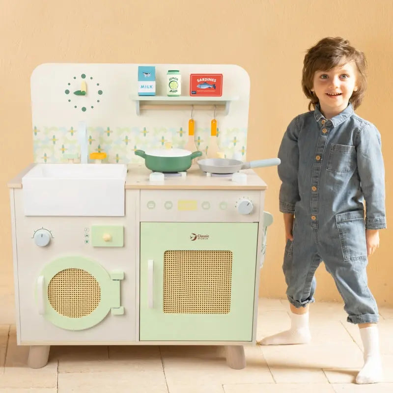 CLASSIC WORLD Drewniana Kuchnia XXL Wielofunkcyjna z Pralką i Akcesoriami