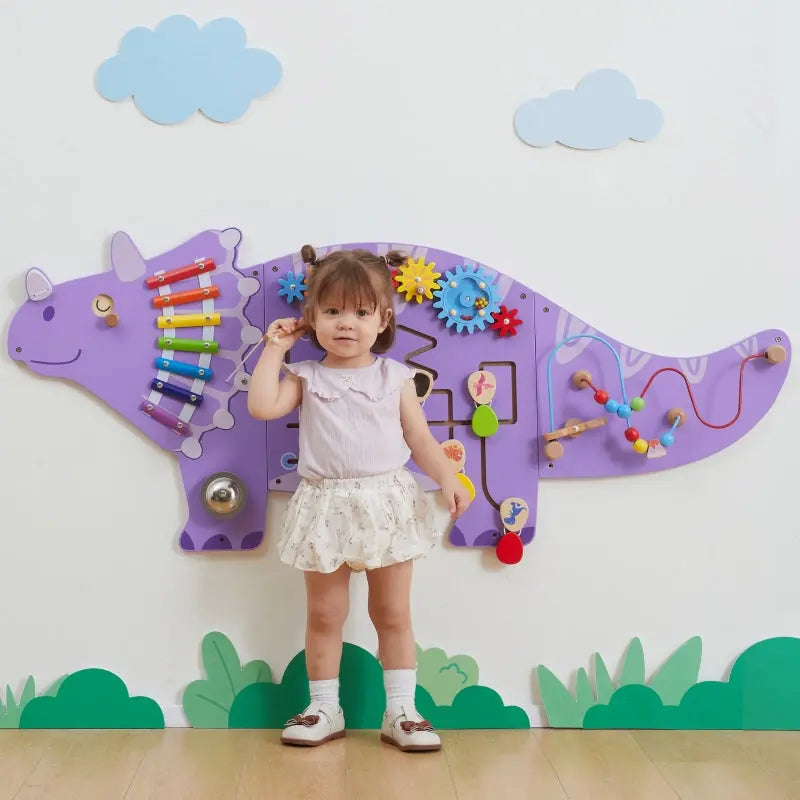 VIGA Drewniana Tablica Sensoryczna-Manipulacyjna EDU Triceratops