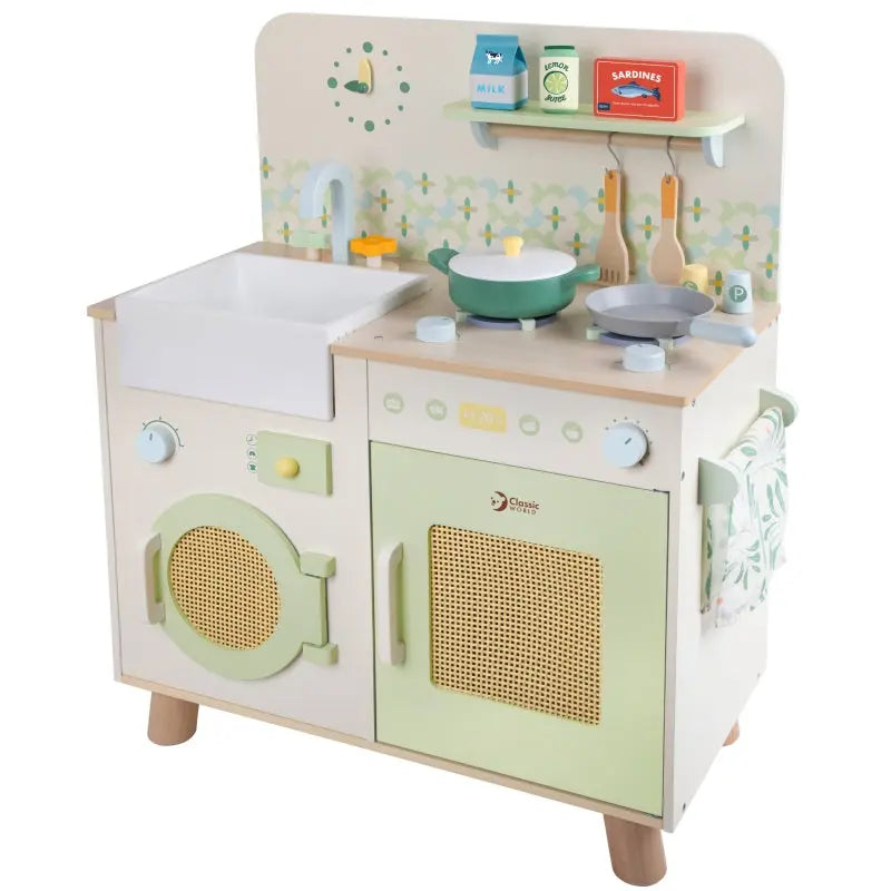 CLASSIC WORLD Drewniana Kuchnia XXL Wielofunkcyjna z Pralką i Akcesoriami