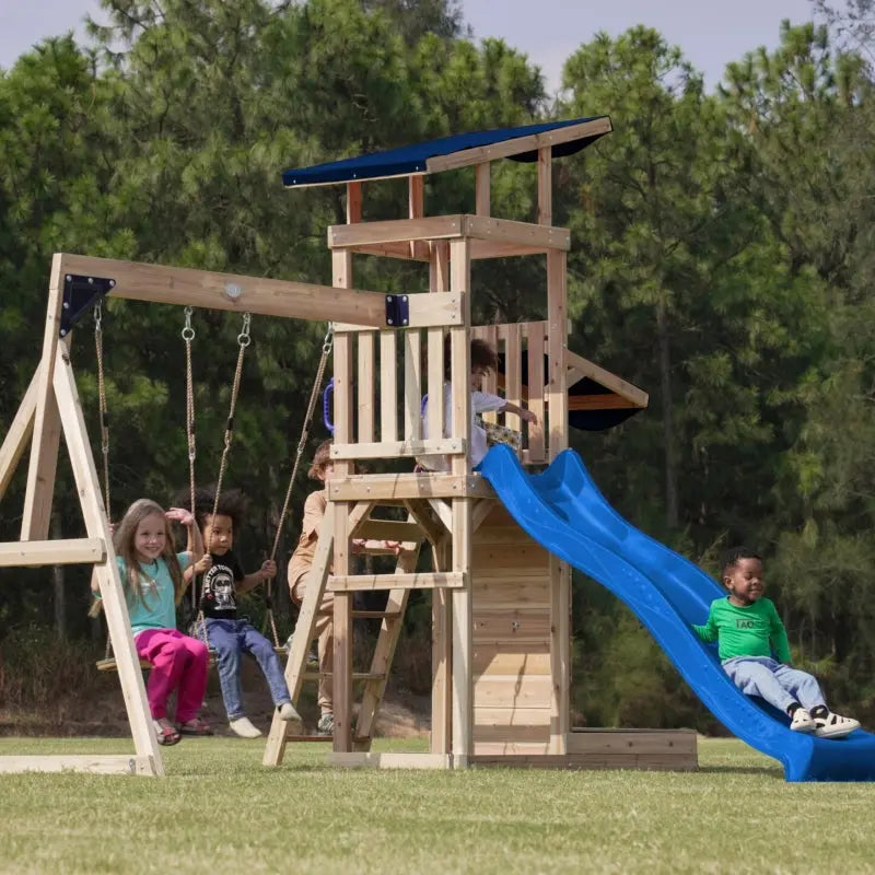 AXI Drewniany Duży Plac Zabaw Huśtawki Zjeżdżalnia Wieża + Piaskownica