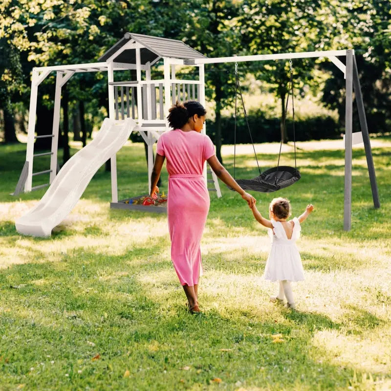 AXI Plac Zabaw Drewniany Wieża z Huśtawką Drabinki Wspinaczkowe Zjeżdżalnia XXL