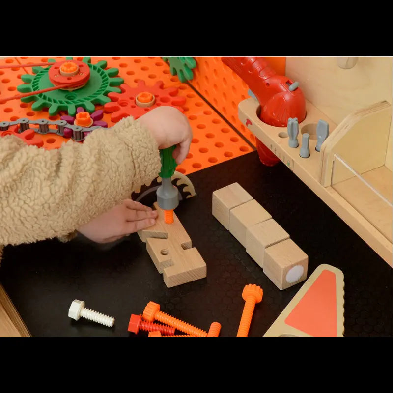 MASTERKIDZ Drewniany Warsztat XXL Montessori STEM z Narzędziami + Akcesoria