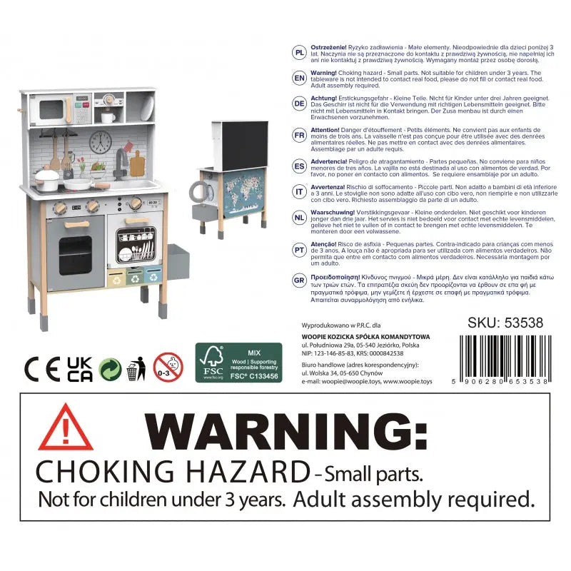 WOOPIE GREEN Drewniana Interaktywna Kuchnia 9w1 z Pralką i Tablicą
