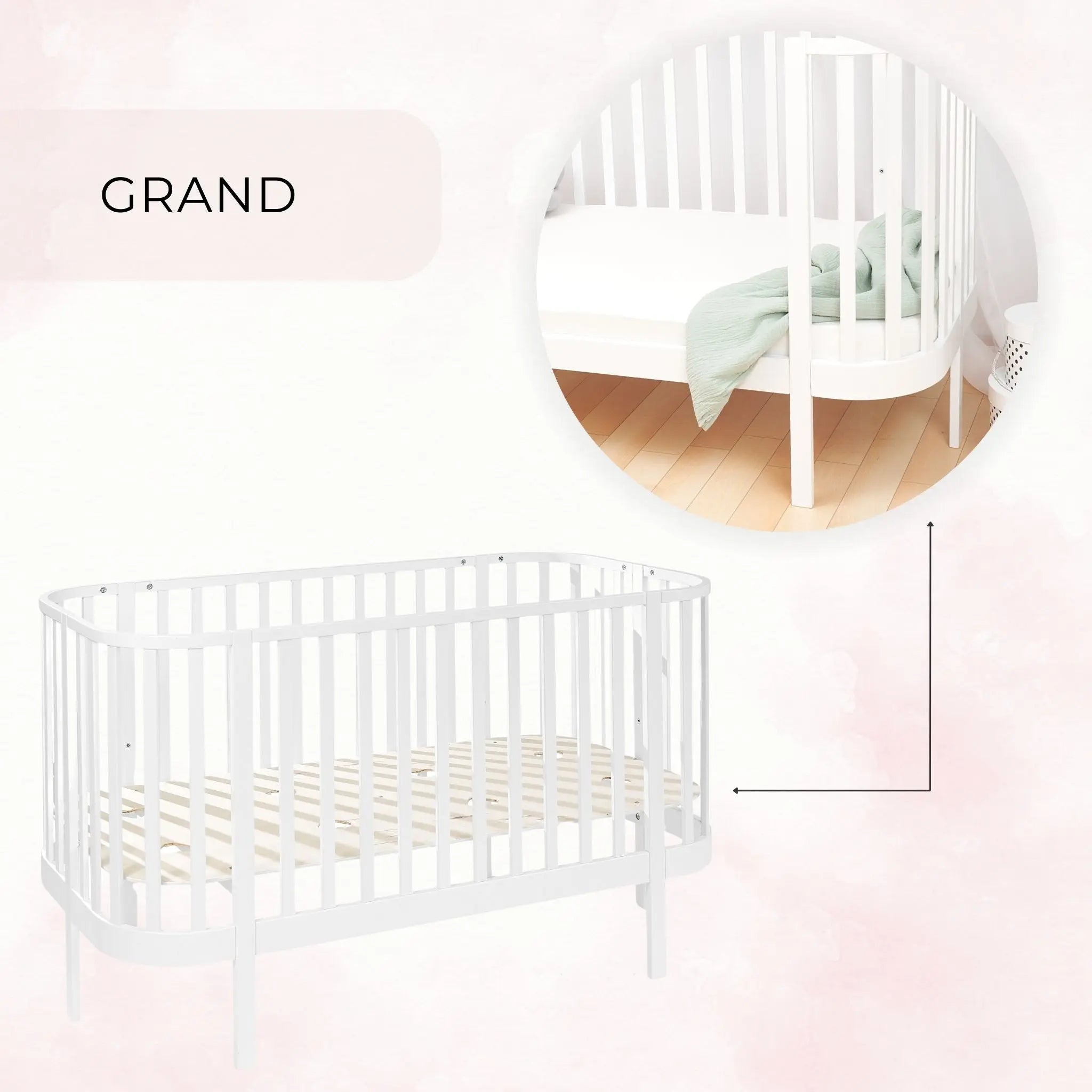 GRAND białe / drewniane / czarne zaokrąglone 3w1 niemowlę/junior z opcją sofy - Zabawki z Lasu 