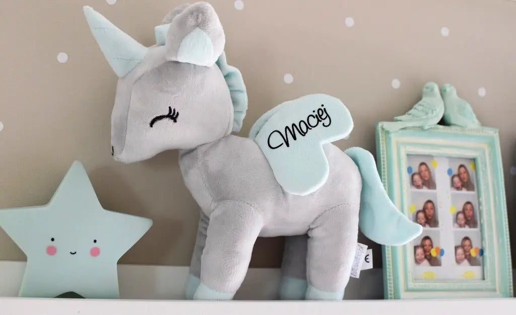 Pluszowy Jednorożec rozmiar M- Szaro/miętowy Melootka