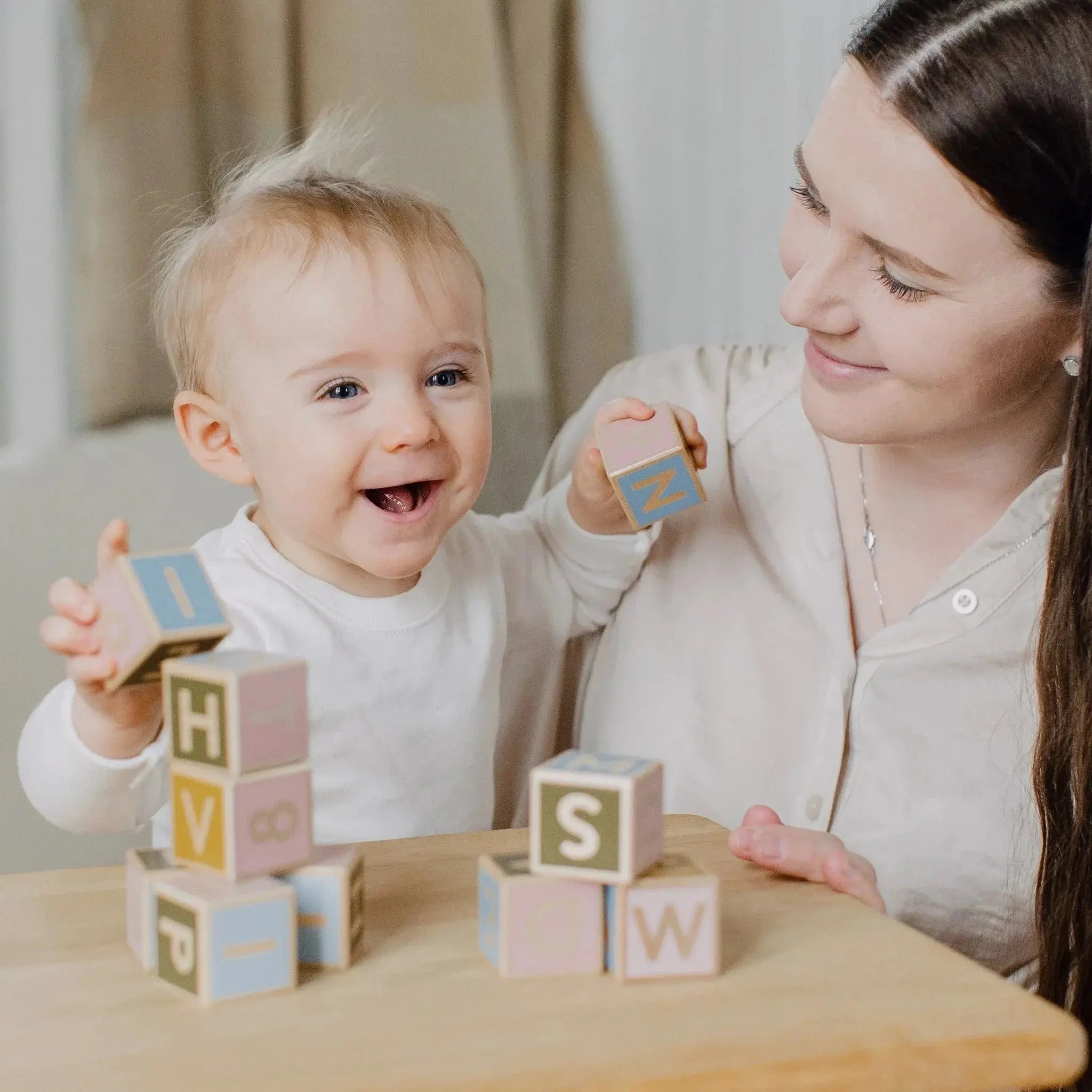 Klocki drewniane literki i cyferki dla dzieci, zestaw klocków, nauka, Micki - Zabawki z Lasu 