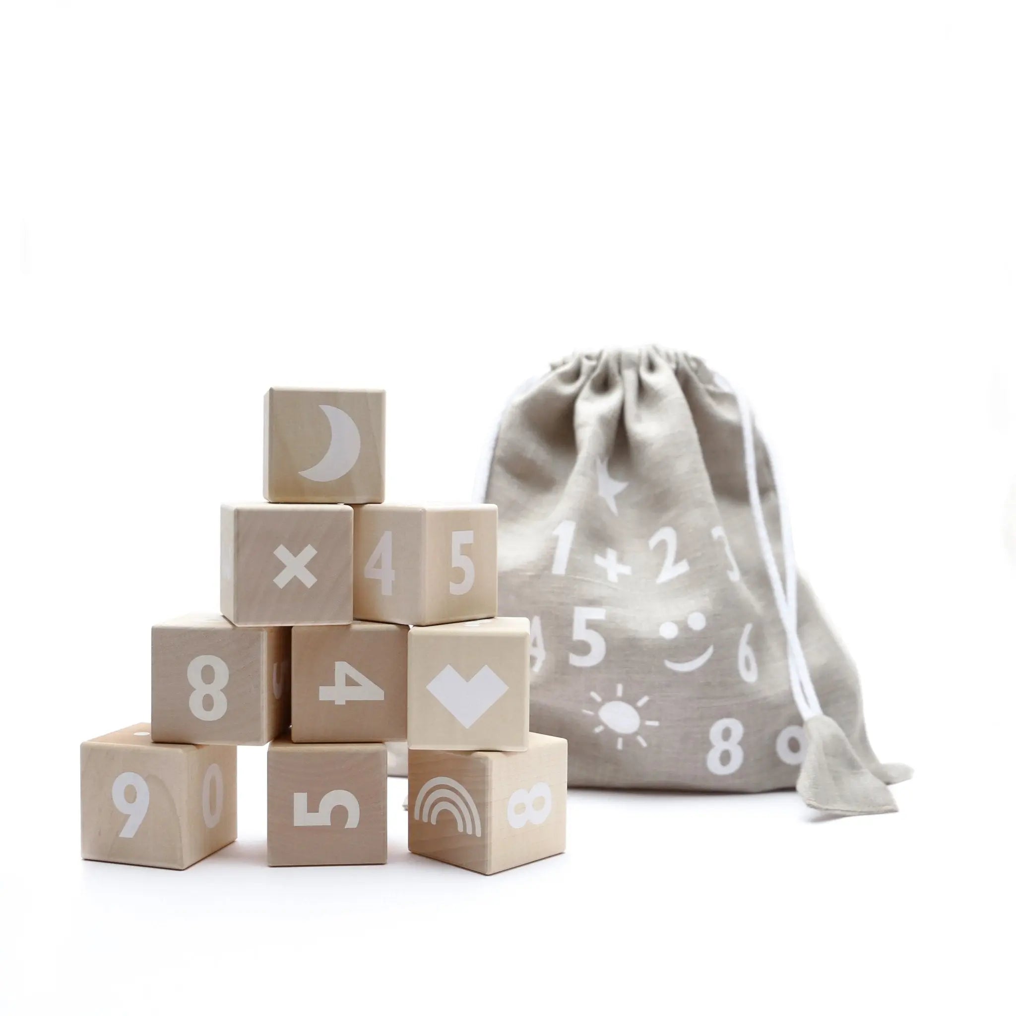 Klocki drewniane matematyczne dla dzieci, zestaw klocków cyferki ooh noo - Zabawki z Lasu 