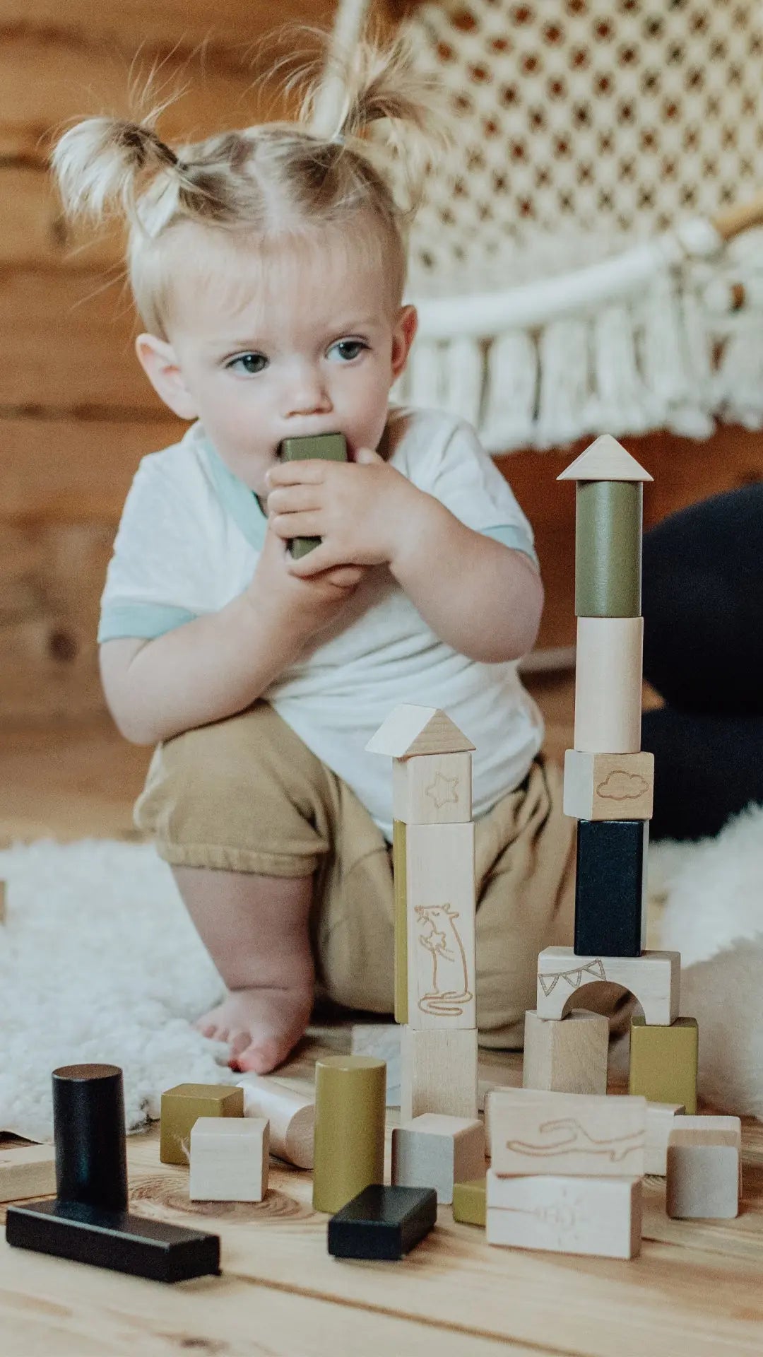 Klocki drewniane Premium dla dzieci 40 sztuk, zestaw klocków, zabawka Micki - Zabawki z Lasu 