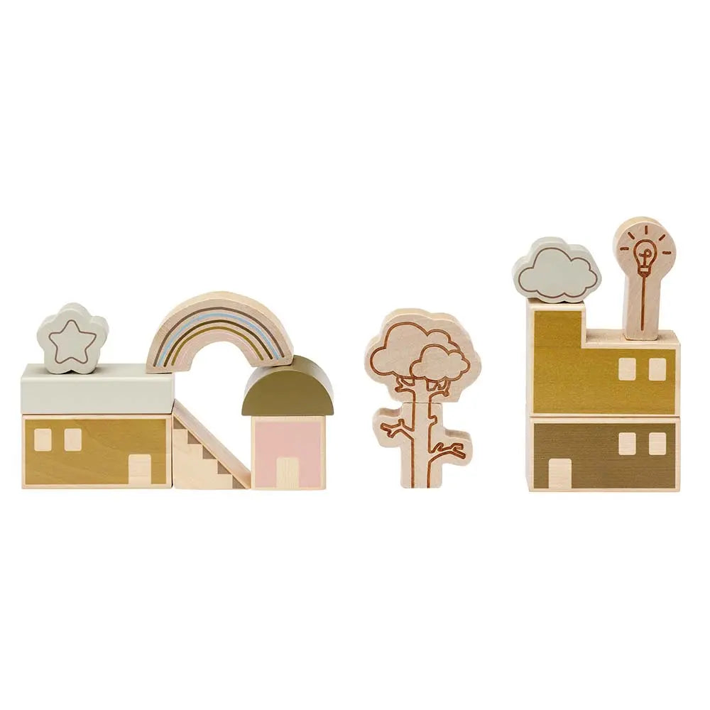 Klocki drewniane Premium zestaw Miasto, zabawa klockami, dla dzieci, Micki - Zabawki z Lasu 