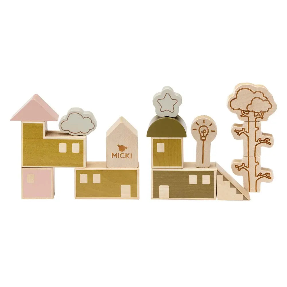Klocki drewniane Premium zestaw Miasto, zabawa klockami, dla dzieci, Micki - Zabawki z Lasu 