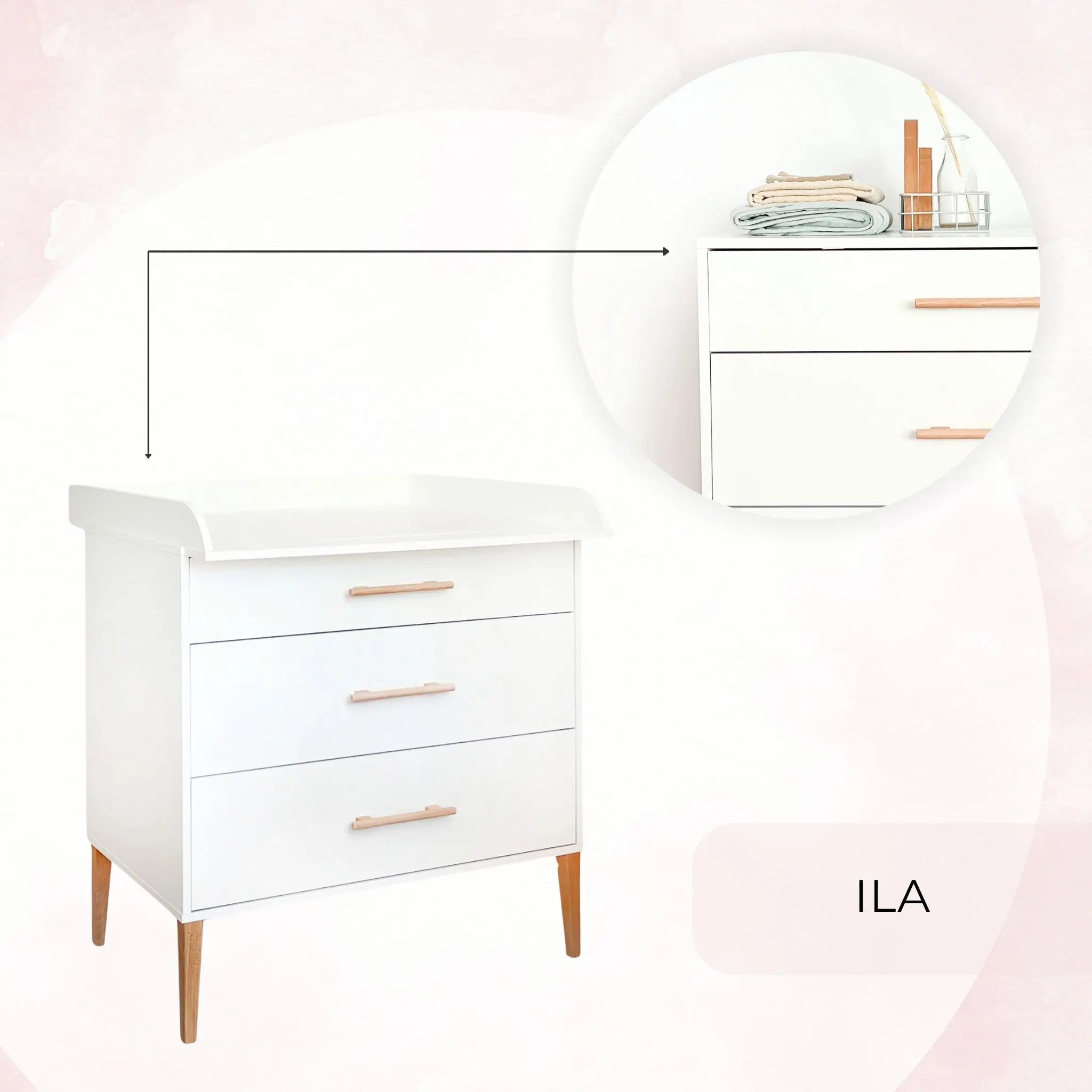 Komoda z przewijakiem ILA biała/szara - Zabawki z Lasu 