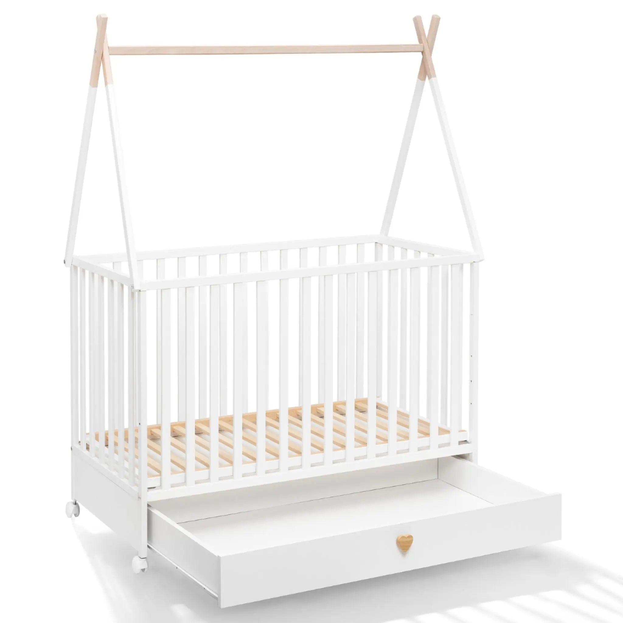 Łóżeczko dziecięce 120x60 z szufladą i kółkami DREAMY - Zabawki z Lasu 