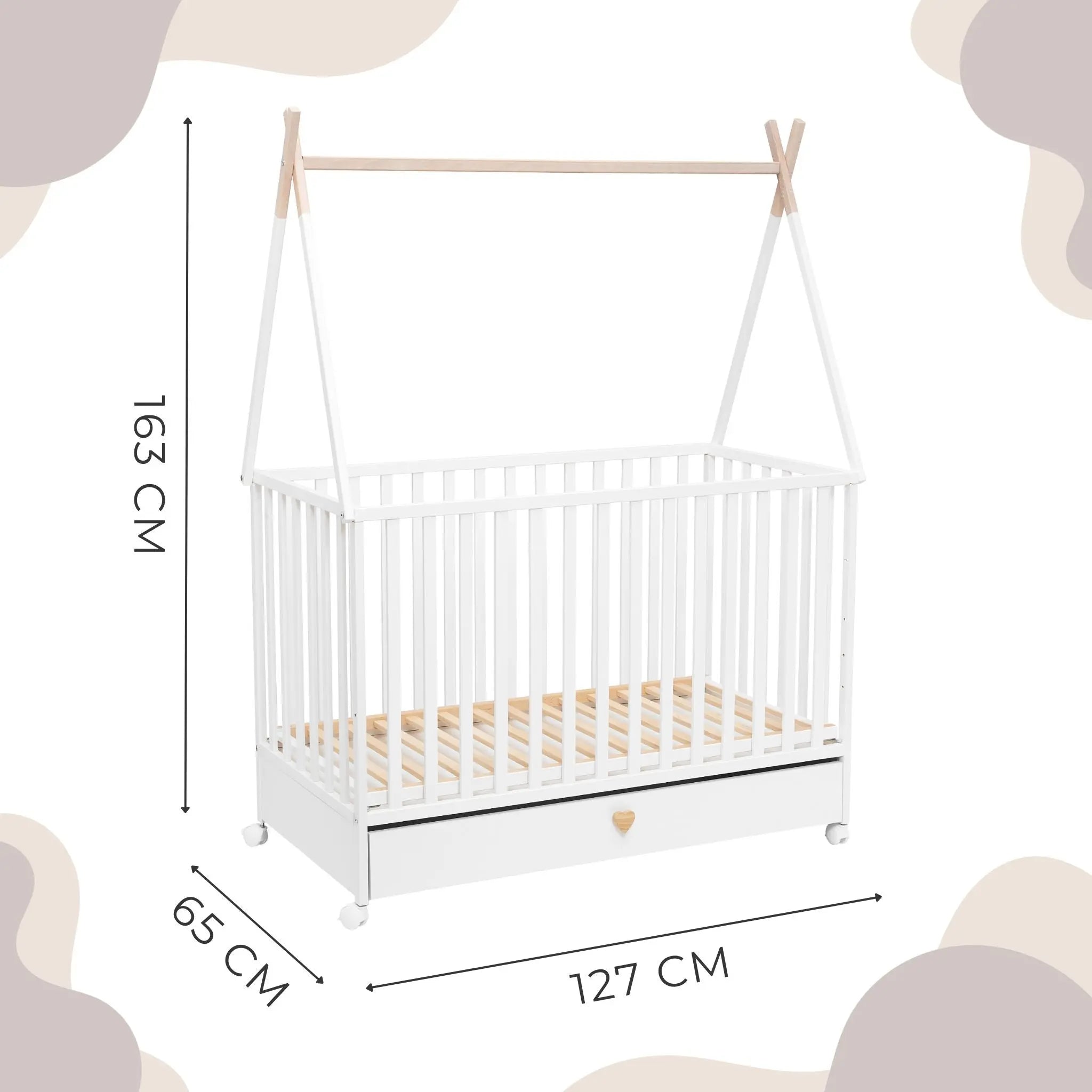 Łóżeczko dziecięce 120x60 z szufladą i kółkami DREAMY - Zabawki z Lasu 